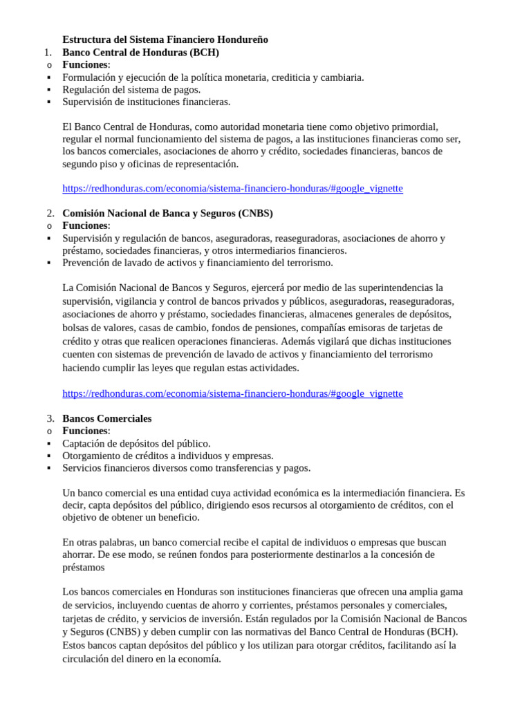 Estructura del Sistema Financiero en Honduras | PDF | Bancos | Seguro