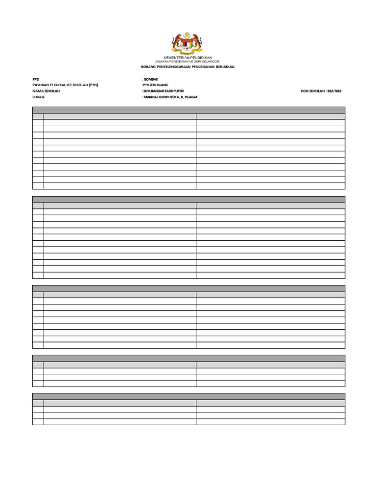 BORANG PENYELENGGARAAN PM PC SMK TMN Ehsan | PDF