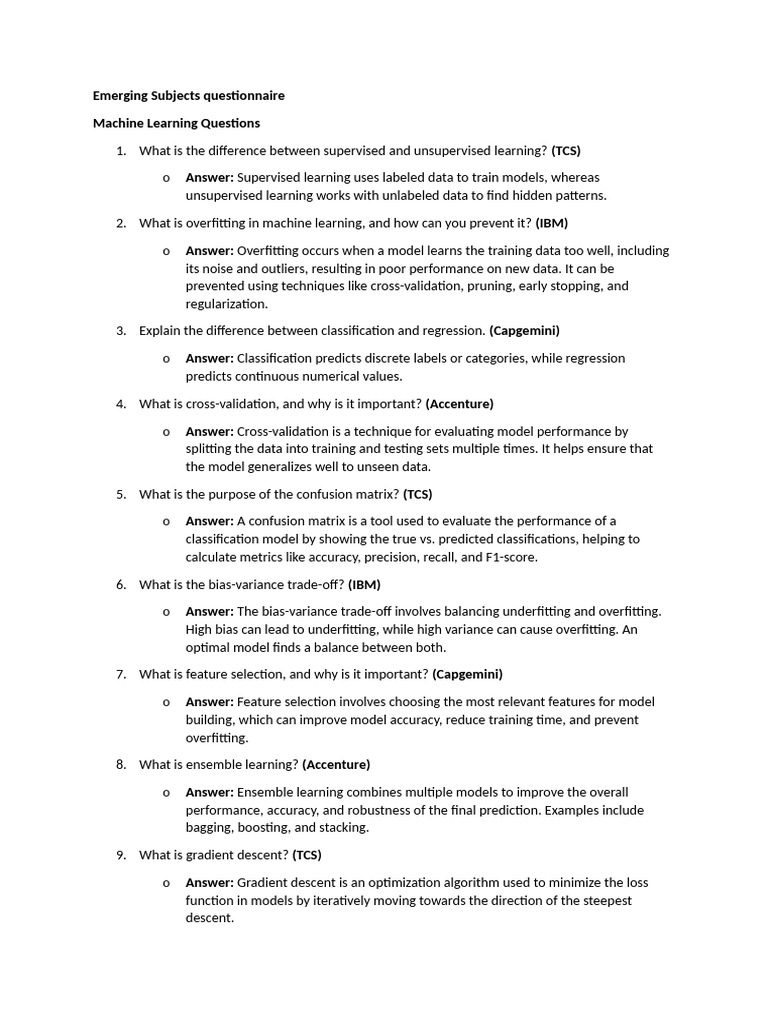 Machine Learning & Deep Learning FAQs | PDF | Artificial Neural Network ...