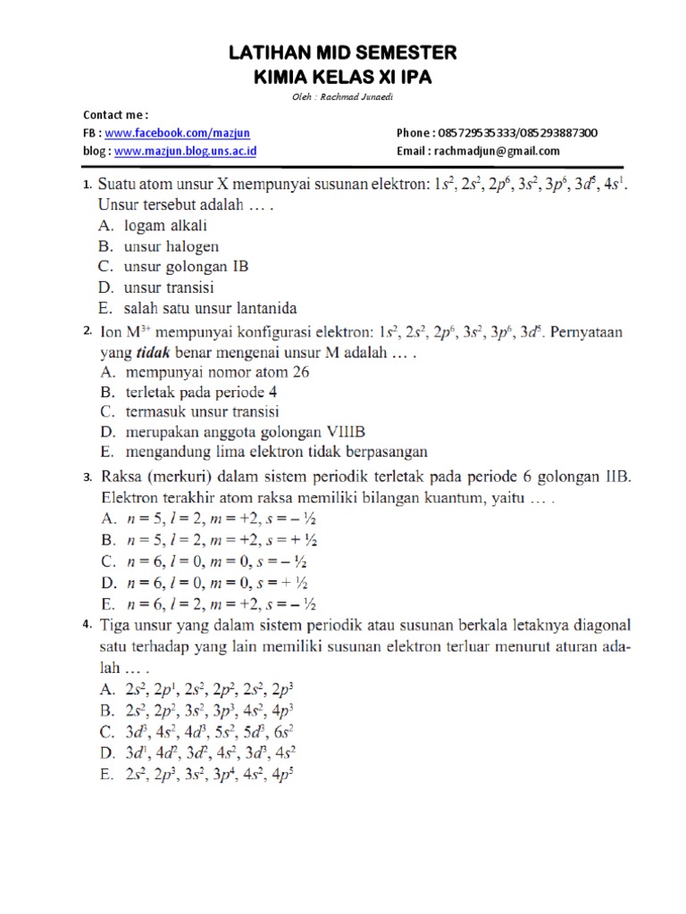 Soal Ulangan Kimia Semester 1 Kelas 11 Jawaban Buku