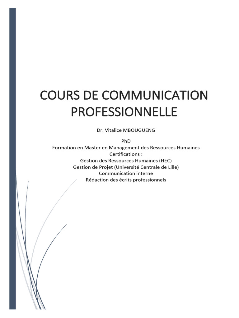 Cours de Communication Professionnelle | PDF | la communication ...