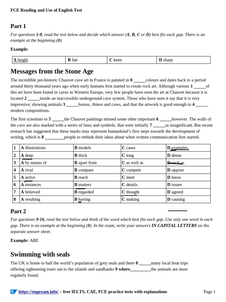 FCE Reading and Use of English Test | PDF | Pinniped | Snorkeling