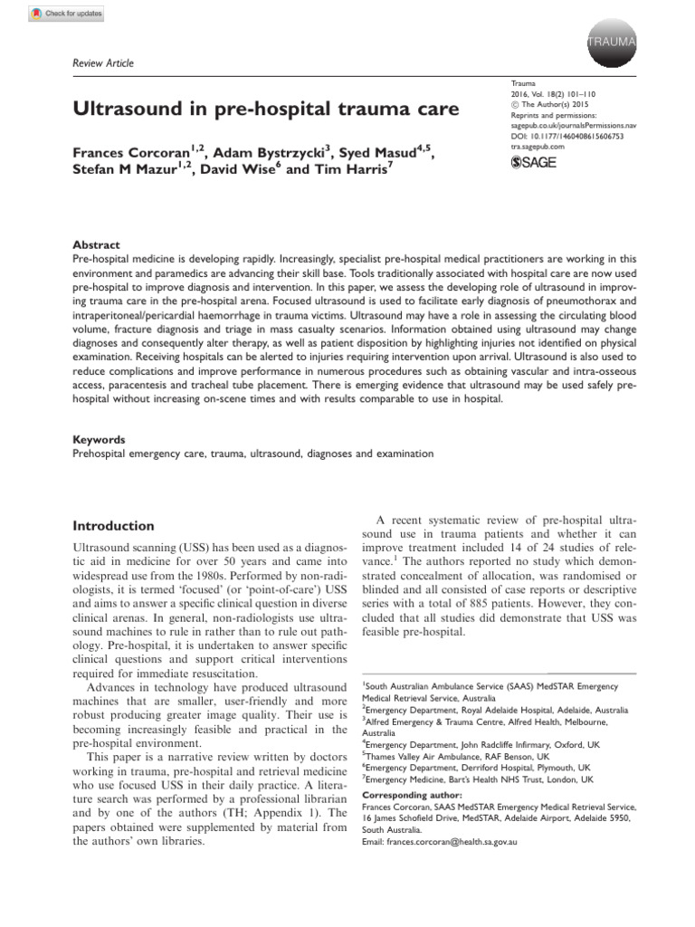 Ultrasound in Pre-Hospital Trauma Care | PDF | Major Trauma | Emergency ...