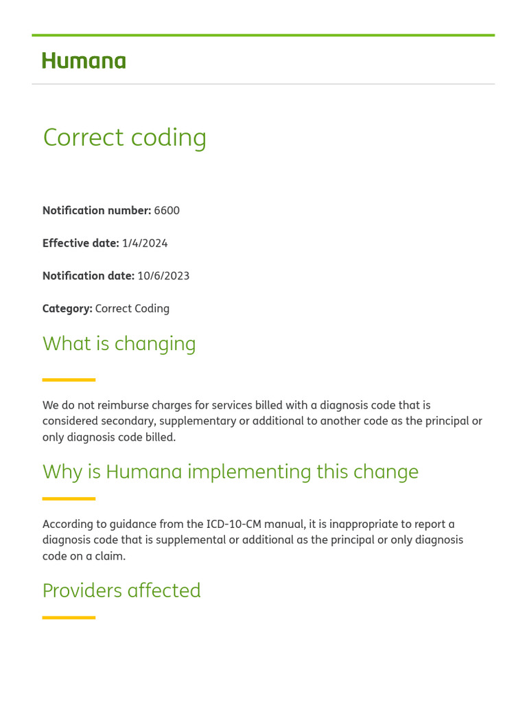Humana Diagnosis Code Billing Update | PDF