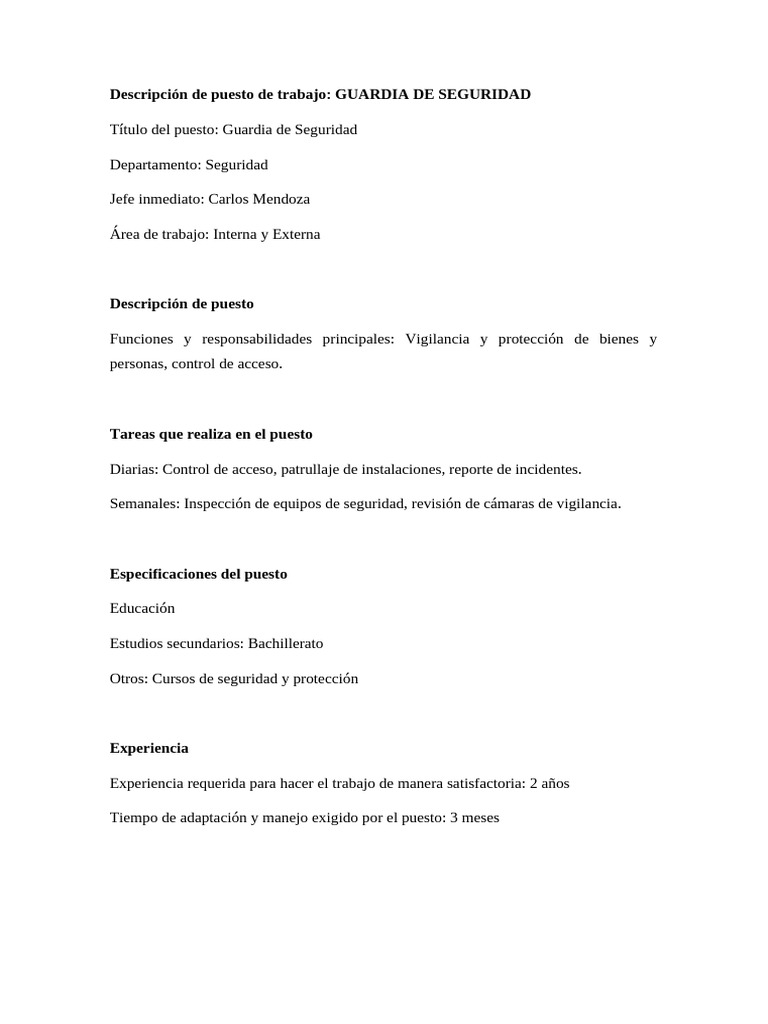 Descripción de Puesto: Guardia de Seguridad | PDF | Residuos