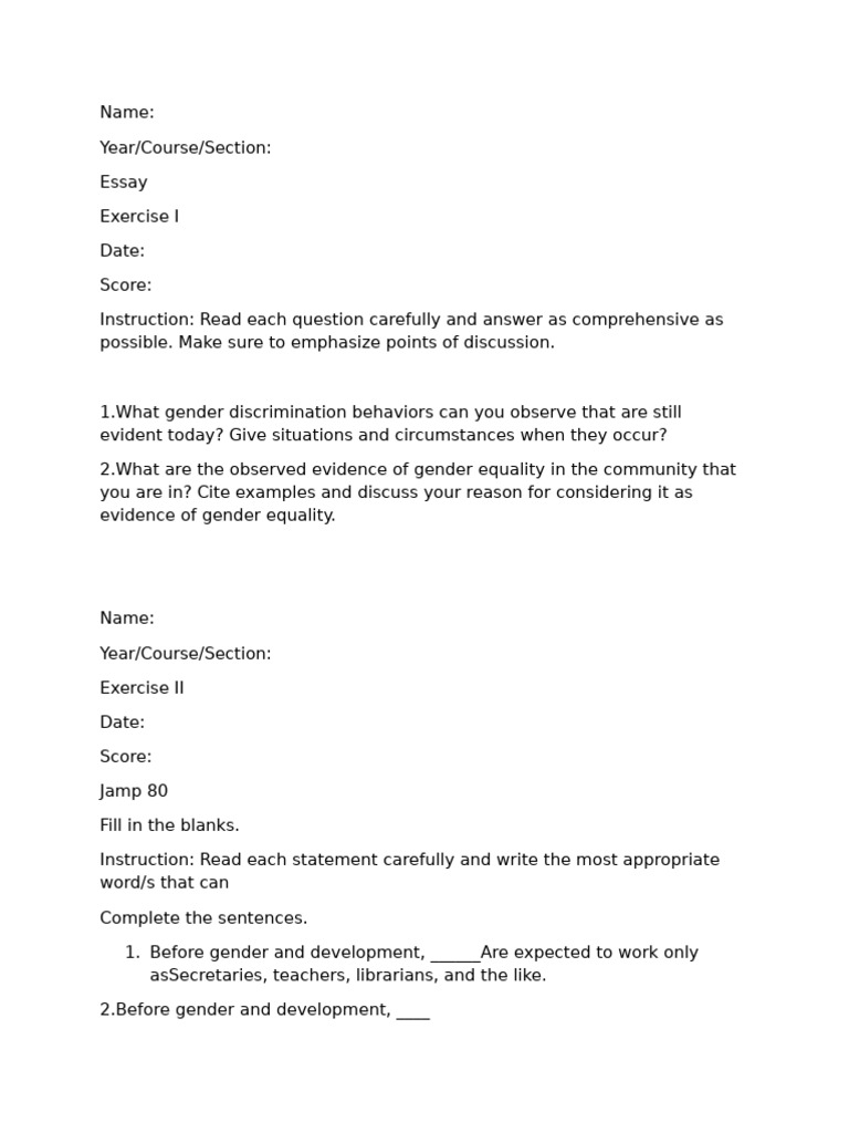 Sample Questions | PDF | Gender | Gender Studies