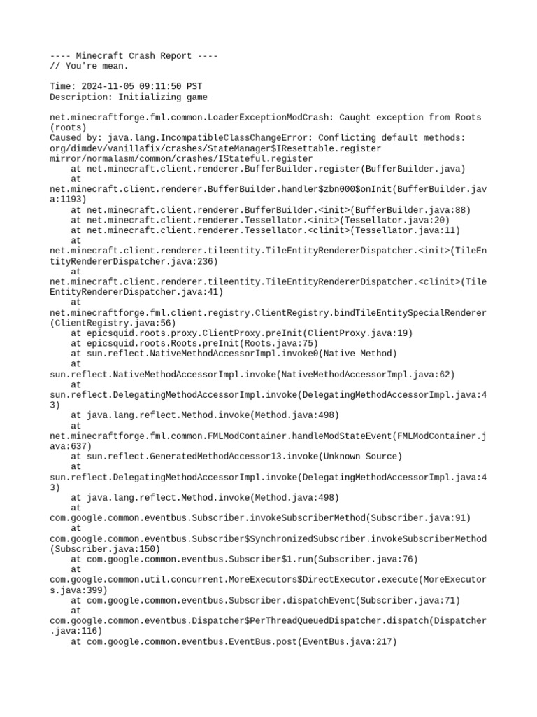 Roots Mod Crash in Minecraft 1.12.2 | PDF | Java (Programming Language ...