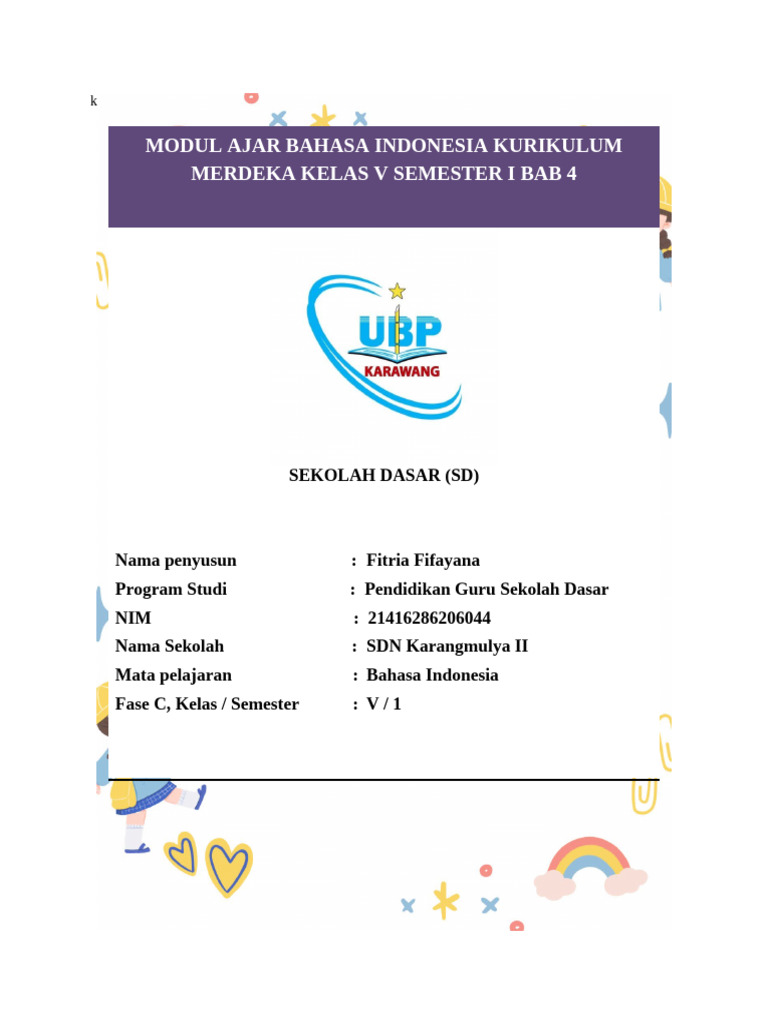 Word - MODUL AJAR B.INDO KURIKULUM MERDEKA KELAS II SEMESTER I BAB 1 | PDF