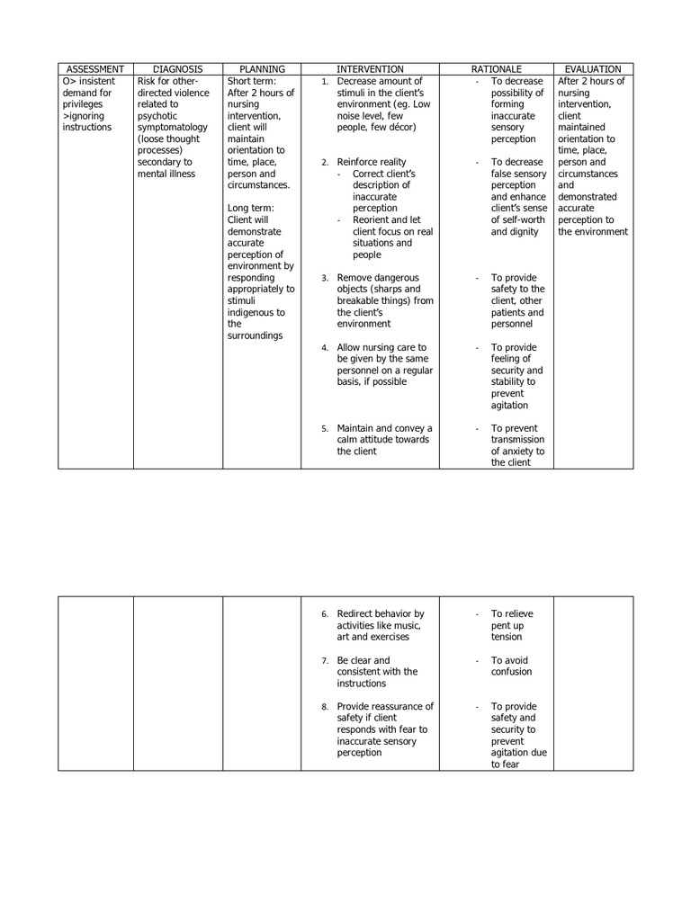 Nursing Care Plan for Violence Risk | PDF | Self-Improvement