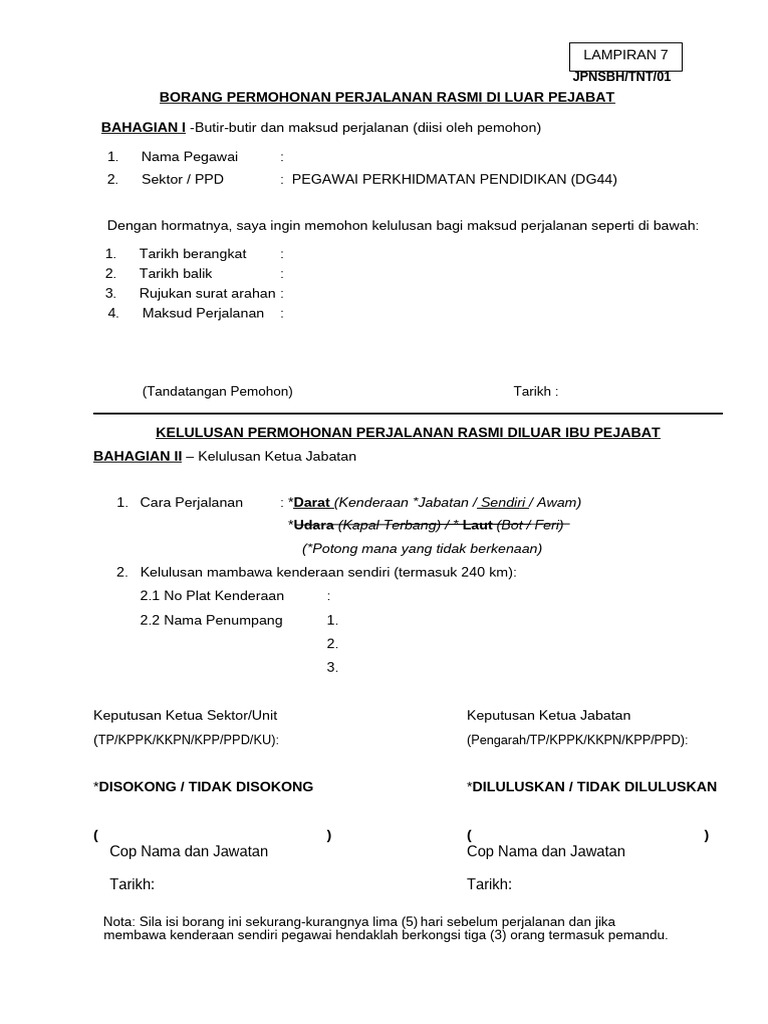 Permohonan Perjalanan Rasmi Pejabat | PDF