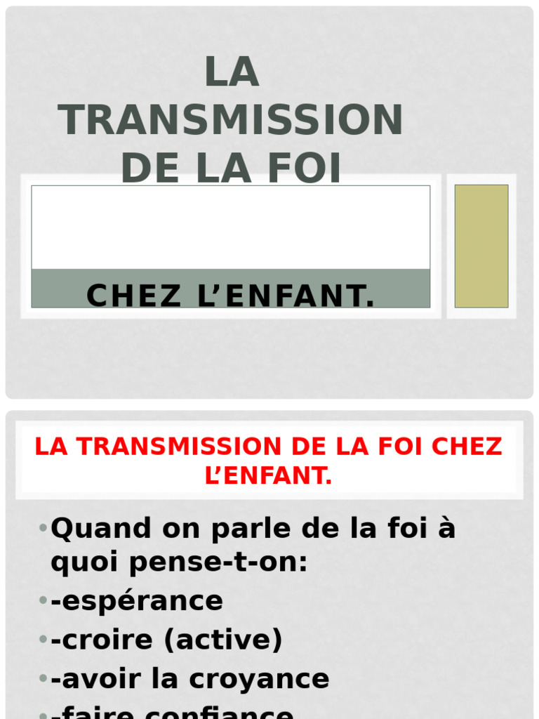 Transmission de la foi chez l'enfant | PDF | Dieu | Prière