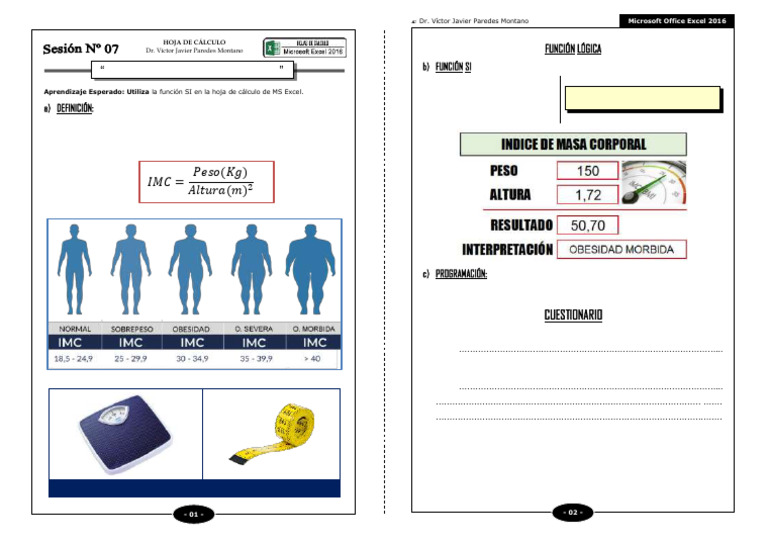 Cálculo del IMC en Excel con Función SI | PDF | Índice de masa corporal ...
