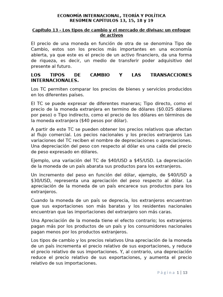 Resumen Capitulos 13, 15, 18 y 19 | PDF | Inflación | Tipo de cambio