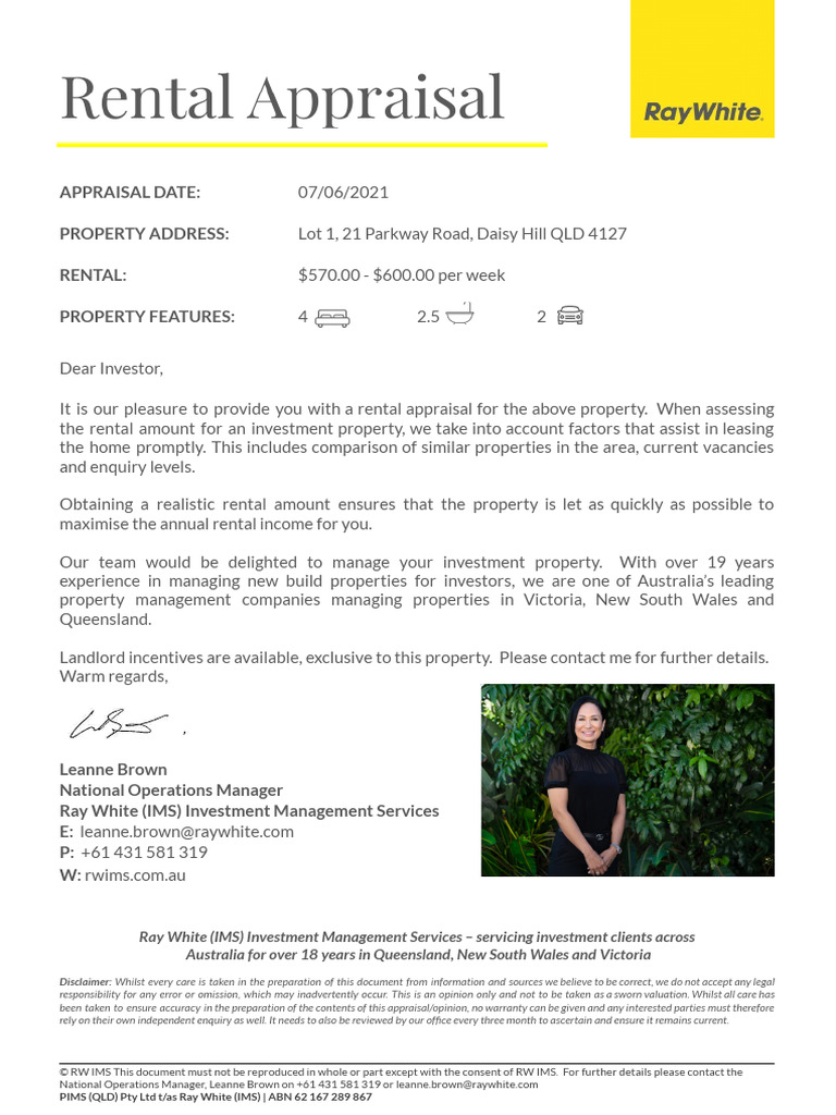 Appraisal Daisy Hill QLD Ray White Rental Investment Management ...
