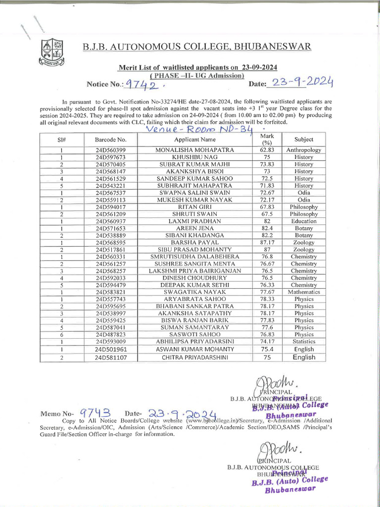 Admission Notice 23 09 2024 2 | PDF