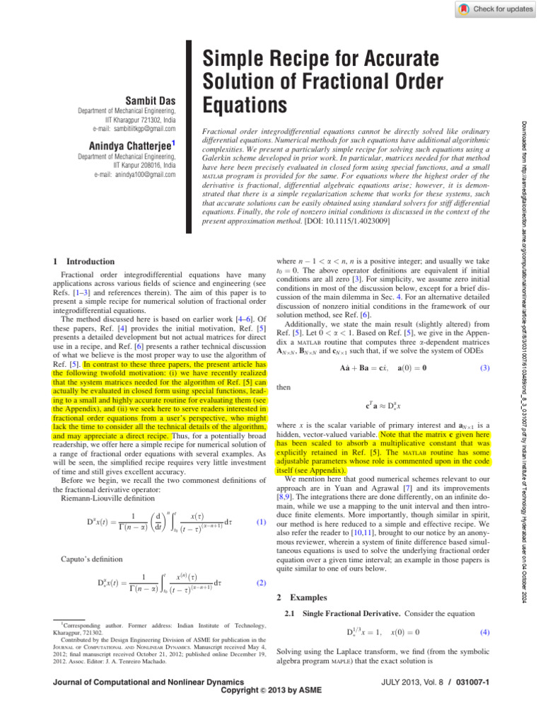 Simple Recipe For Accurate Solution of Fractional Order | PDF ...