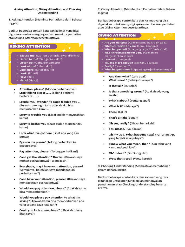 Asking, Giving Attention, Checking Unerstanding | PDF