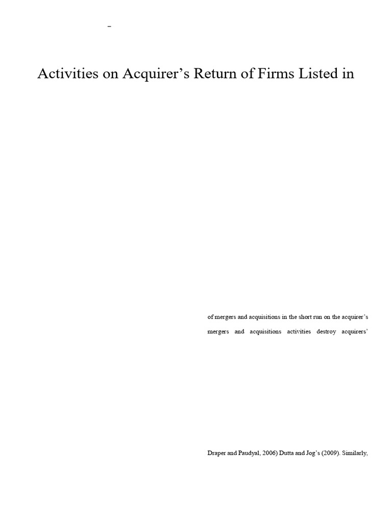 Long Run Impact of Mergers and Acquisitions Activities On Acquirer's ...