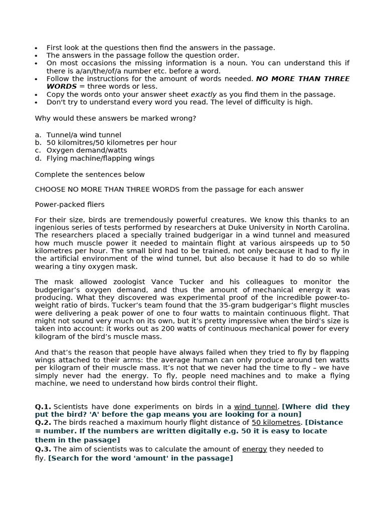 Guide For Sentence Completion | PDF | Flight | Birds