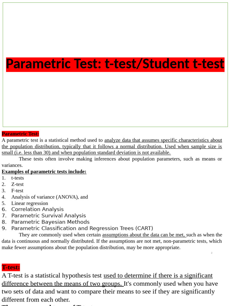 T Testparametrictest 240312054518 6094c5a0 | PDF | Student's T Test | P ...