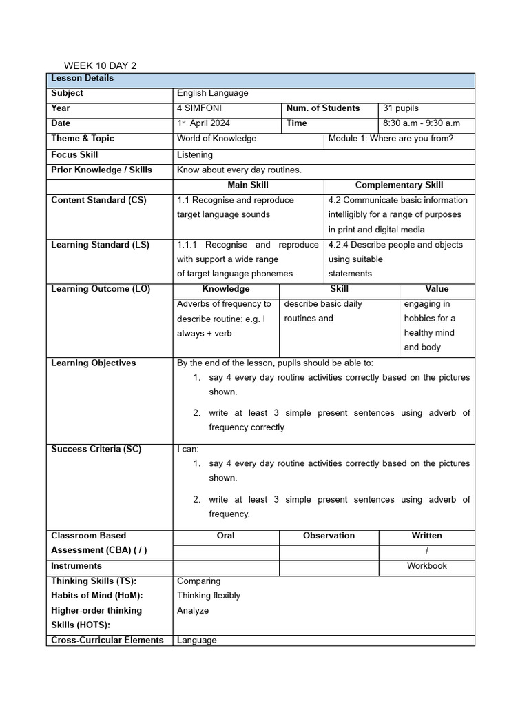 4SIM - LP2 - W10 (Joint Observation) 2 PDF | PDF | Educational ...