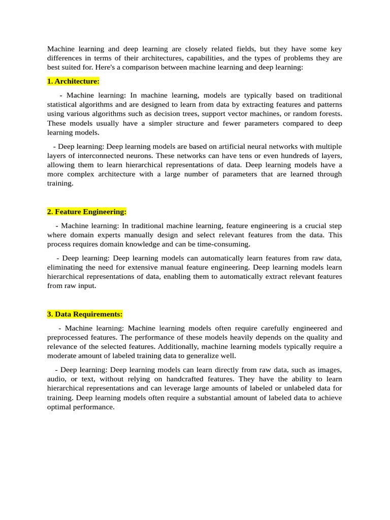 Machine Learning vs Deep Learning Guide | PDF | Deep Learning | Machine ...