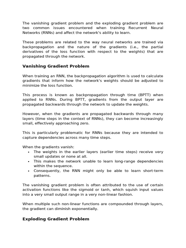 RNN Gradient Problems Explained | PDF | Applied Mathematics ...
