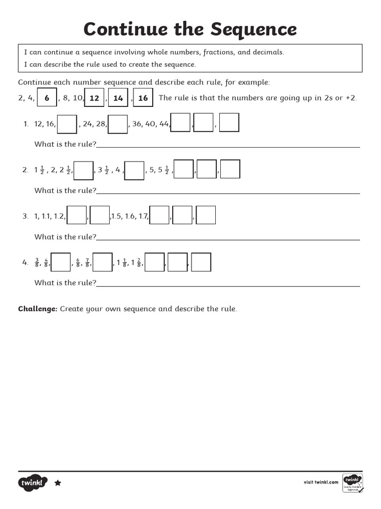 Continue Number Sequences and Rules | PDF | Numbers | Decimal