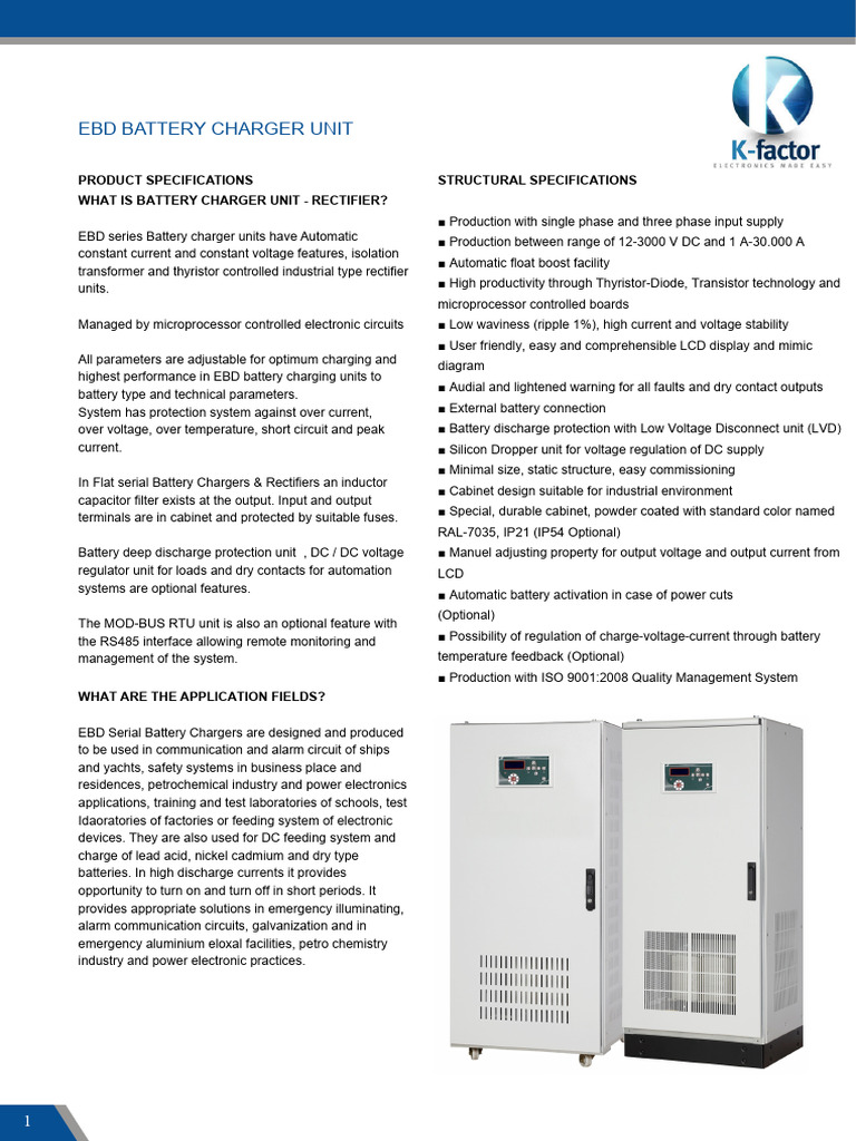 EBD Battery Charger Unit Overview | PDF | Rectifier | Battery Charger