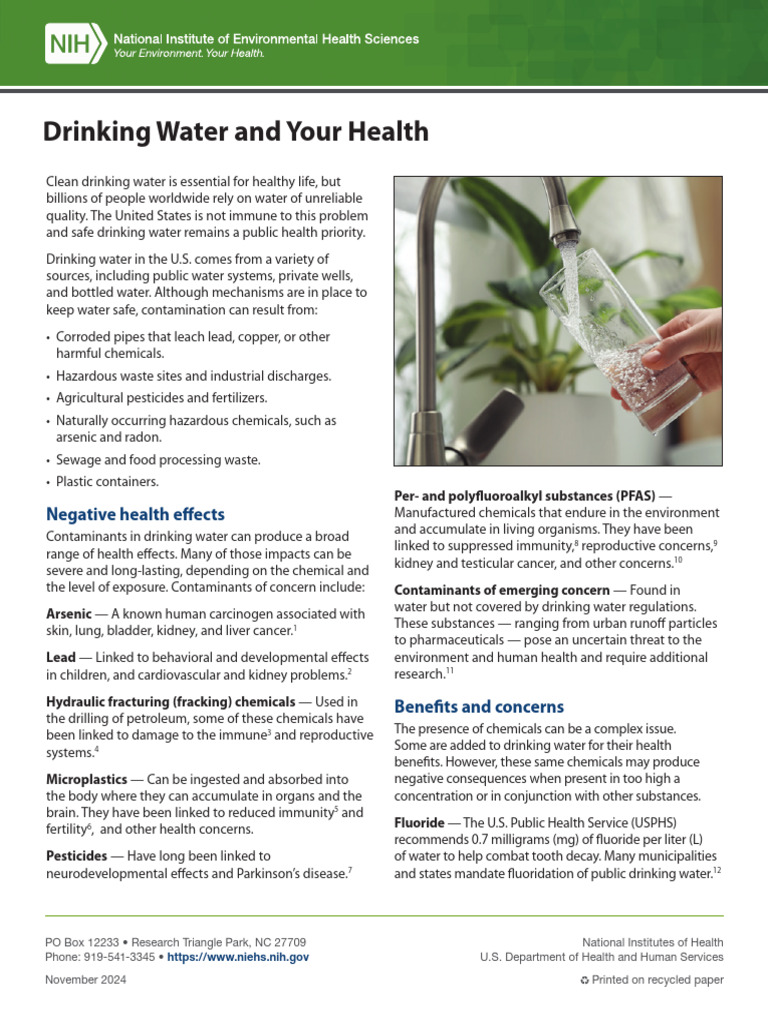 Drinking Water Contaminants and Health | PDF | Drinking Water ...