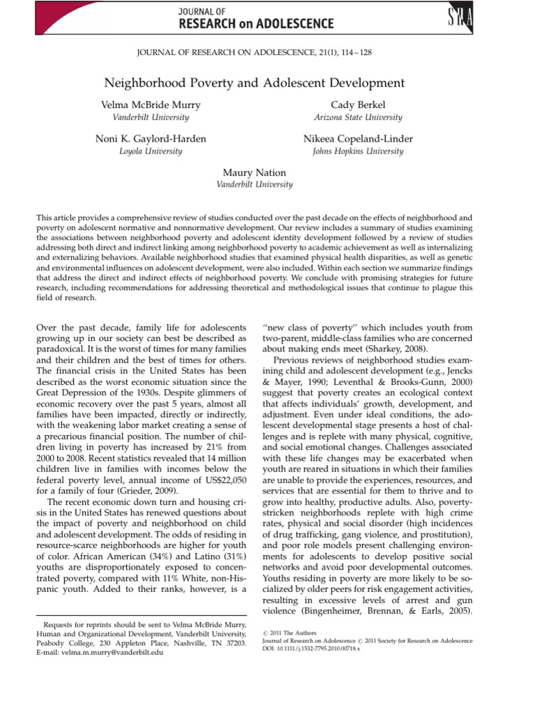 Impact of Neighborhood Poverty on Teens | PDF | Adolescence | Poverty