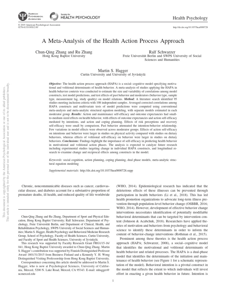 Meta-Analysis of Health Action Process | PDF | Meta Analysis | Self ...
