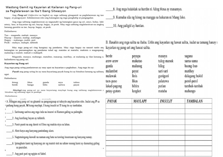 Wastong Gamit NG Kayarian at Kailanan NG Pang | PDF