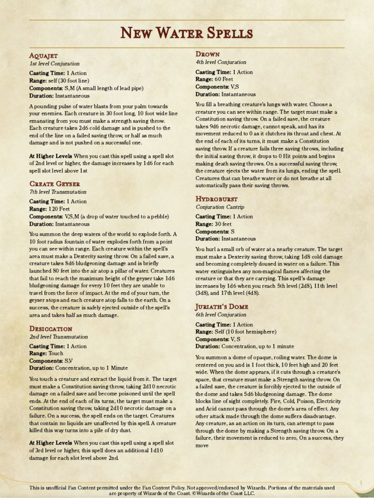 New Water Spells for D&D 5E | PDF