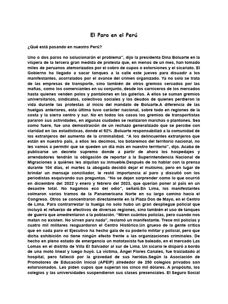 El Paro en El Perú | PDF | Perú | Lima