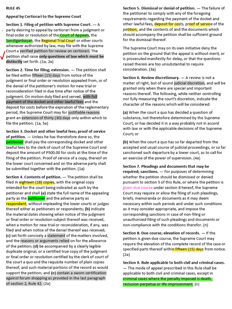 Rule 45: Certiorari Appeal Process | PDF | Certiorari | Judgment (Law)