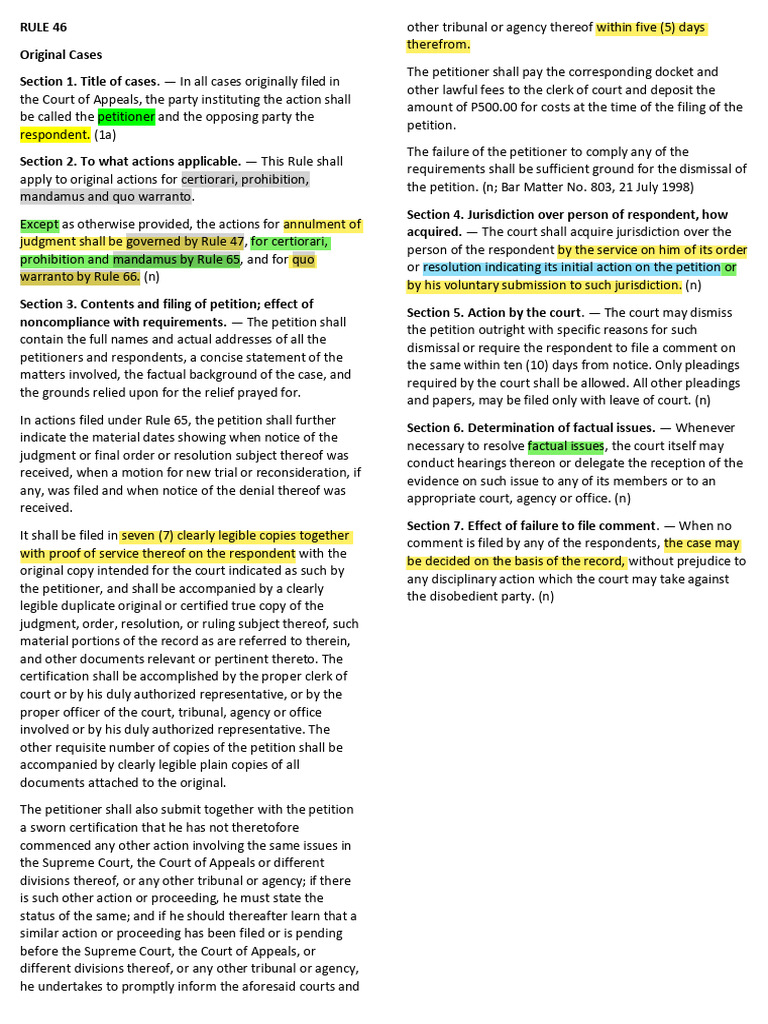 RULE 46 Original Cases | PDF | Judgment (Law) | Mandamus