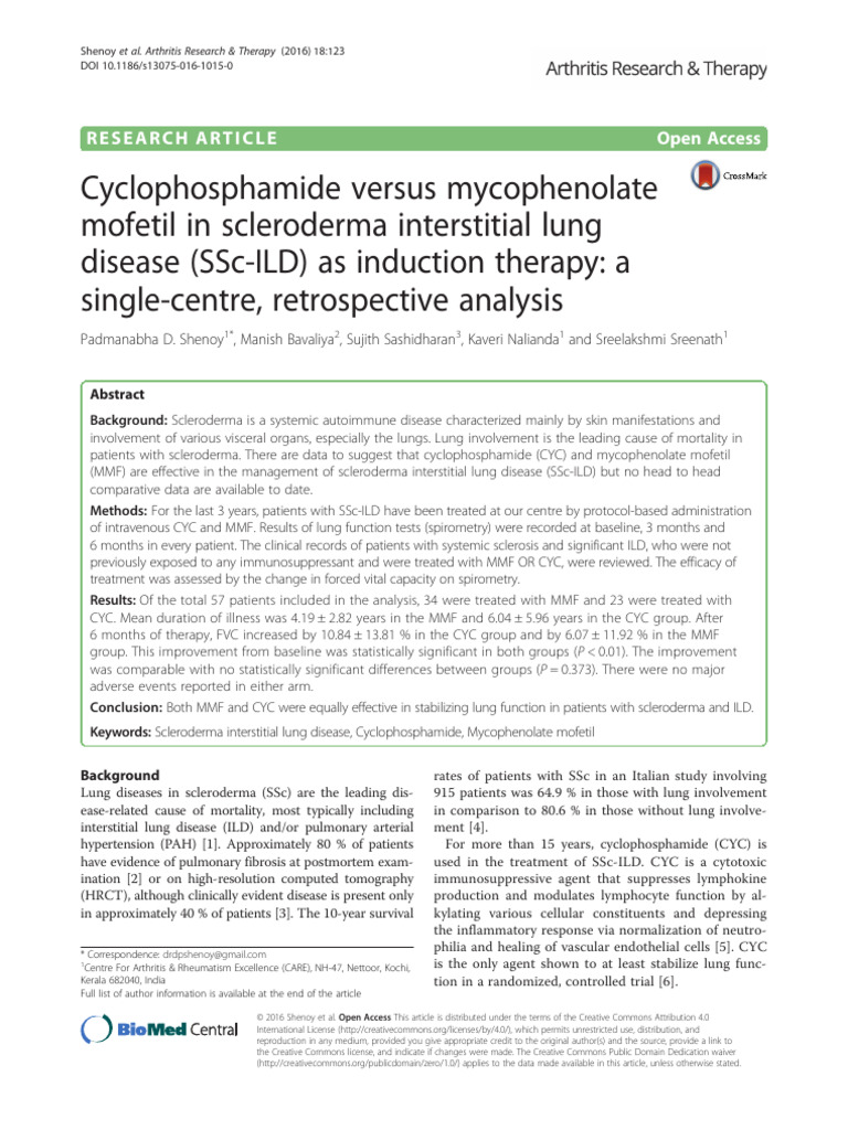 Cyclophosphamide Versus Mycophenolate Mofetil in Scleroderma ...