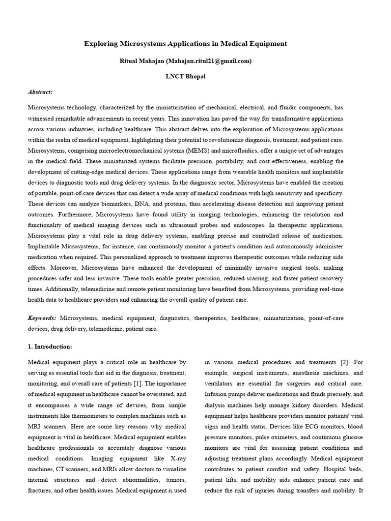 Microsystems in Medical Equipment | PDF | Microfluidics | Health Care