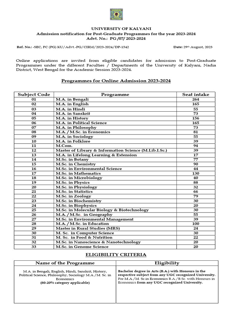 Pg Admission Full Form