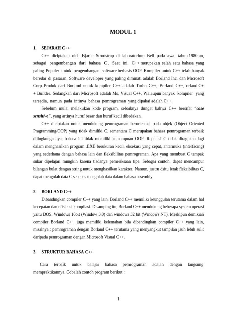 Sejarah dan Struktur Bahasa C++ | PDF