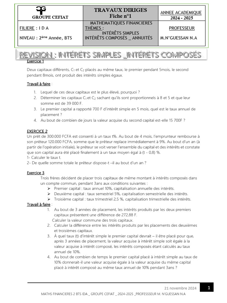 Exercices de Maths Financières BTS 2024 | PDF | Prêts | Argent