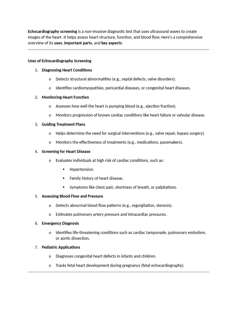 Echocardiography Screening Detailed Explanation | PDF ...