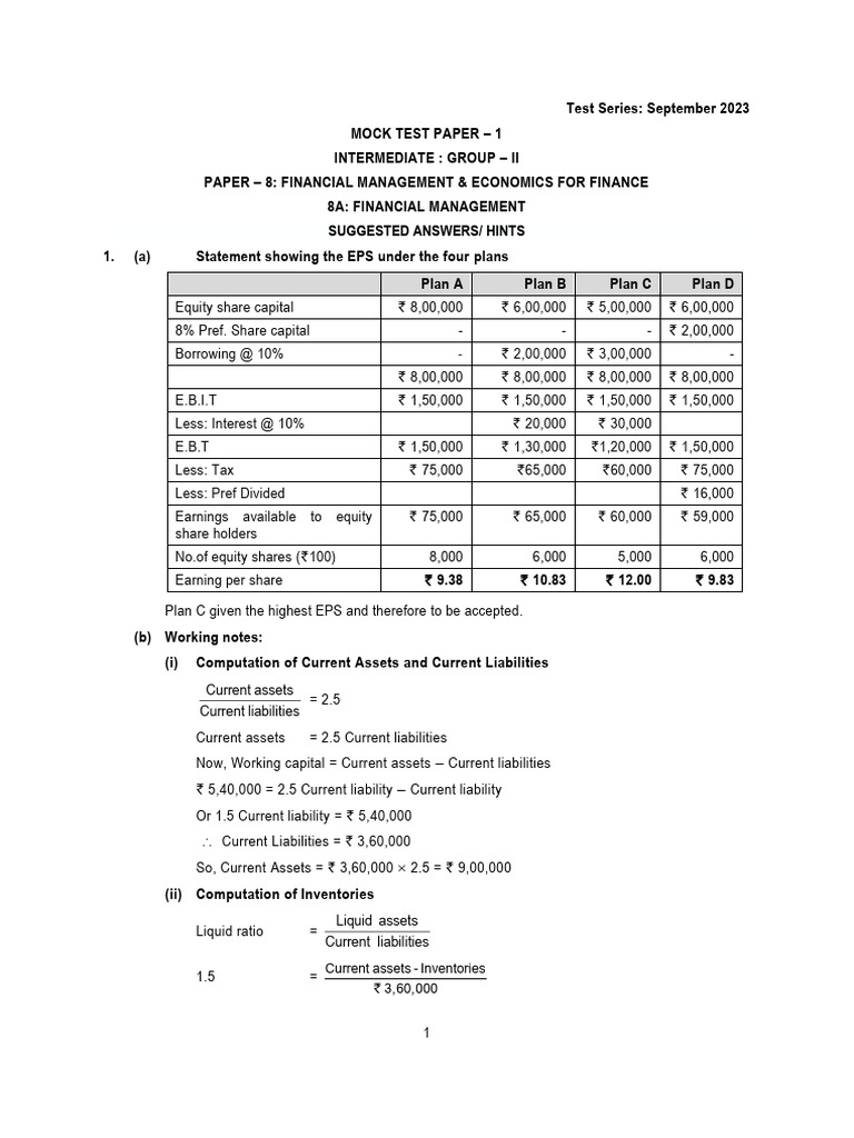 Financial Management Mock Test September 2023 | PDF | Net Present Value ...