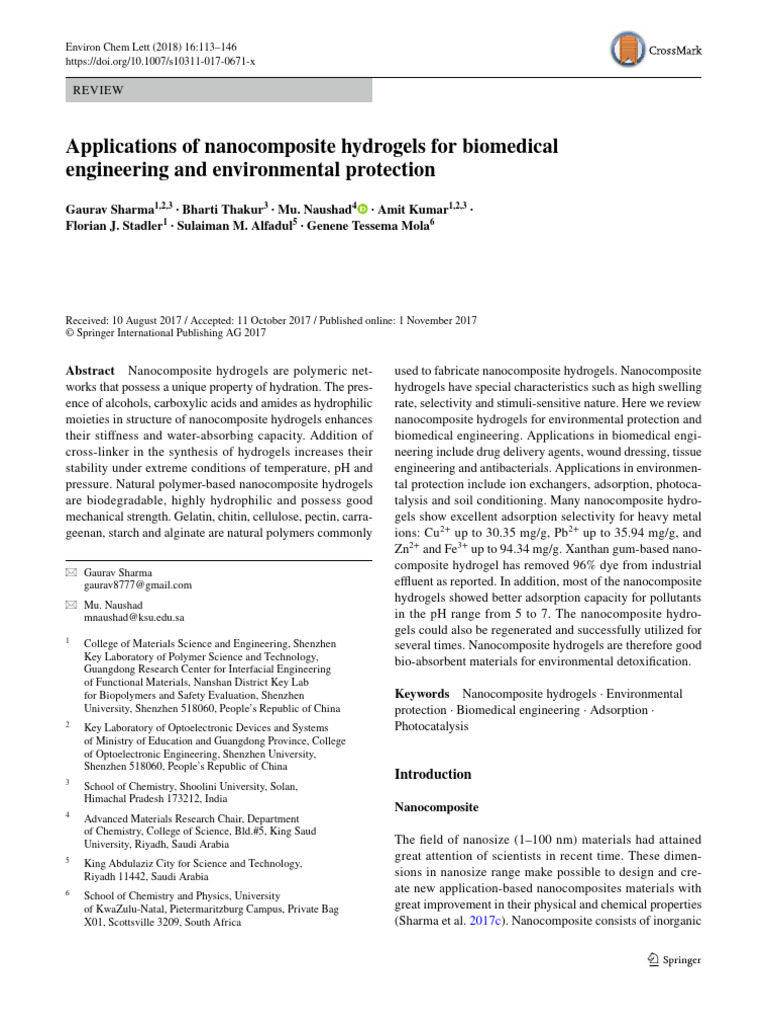 Nanocomposite Hydrogels in Biomedicine and Environment | PDF ...
