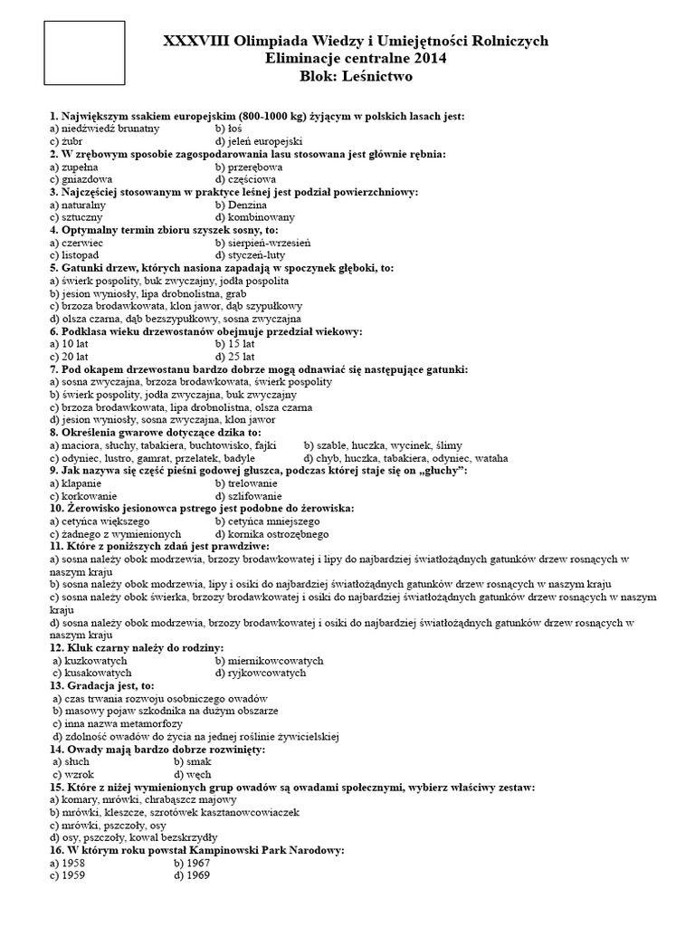 Lesnictwo 2014 Test | PDF