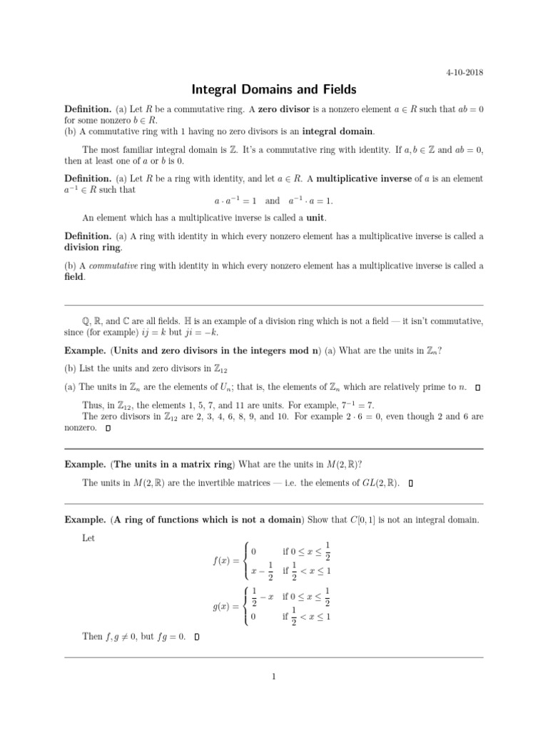 Integral Domains and Fields | PDF | Ring (Mathematics) | Field ...