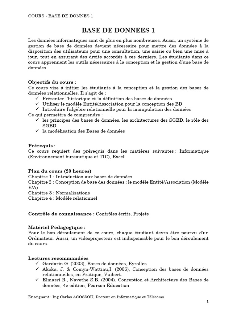 Introduction à la gestion des bases de données | PDF