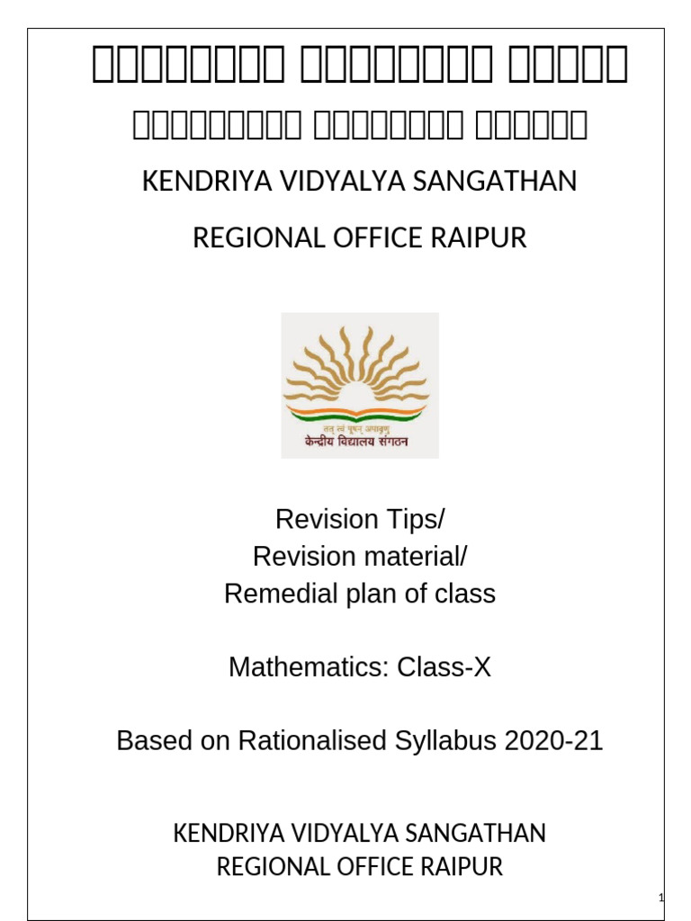 Revision Material CLASS X MATHS | PDF | Quadratic Equation | Equations