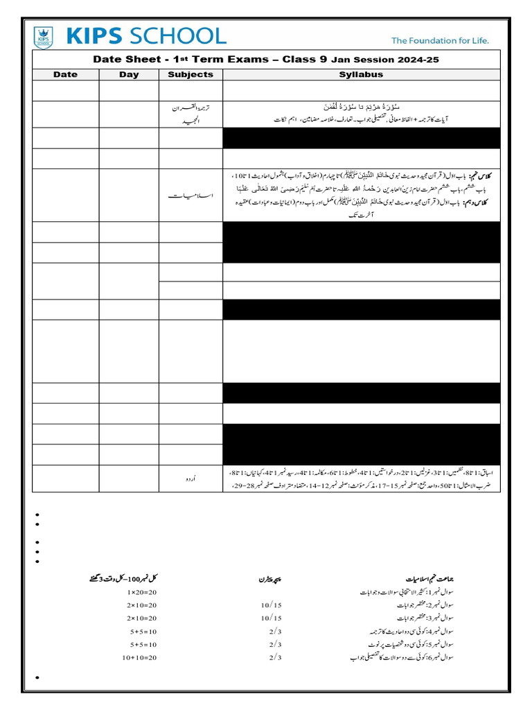 Class 9 Term 1 Exam Schedule 2024 | PDF | Languages | Foreign Language ...